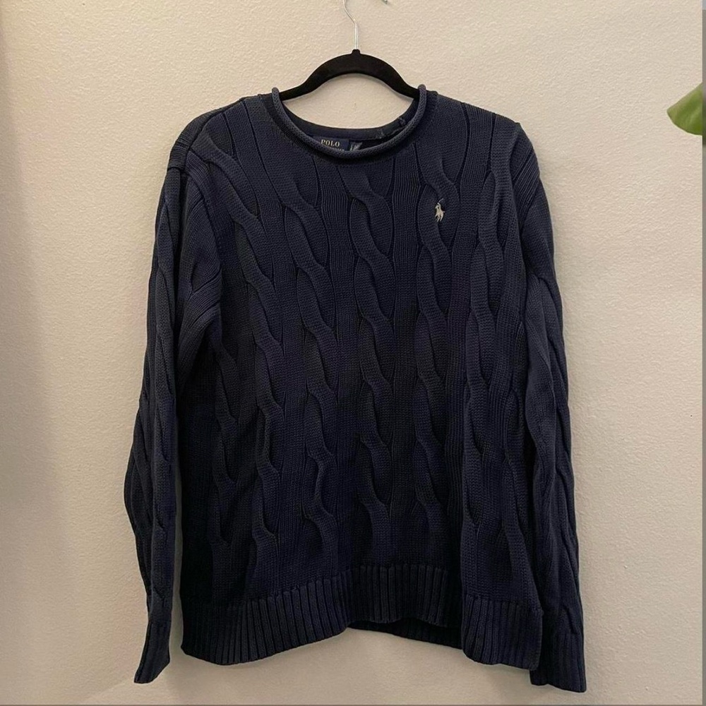 Rare navy Ralph Lauren long Sleeve heavy cable knit crew neck sweater/ jumper
